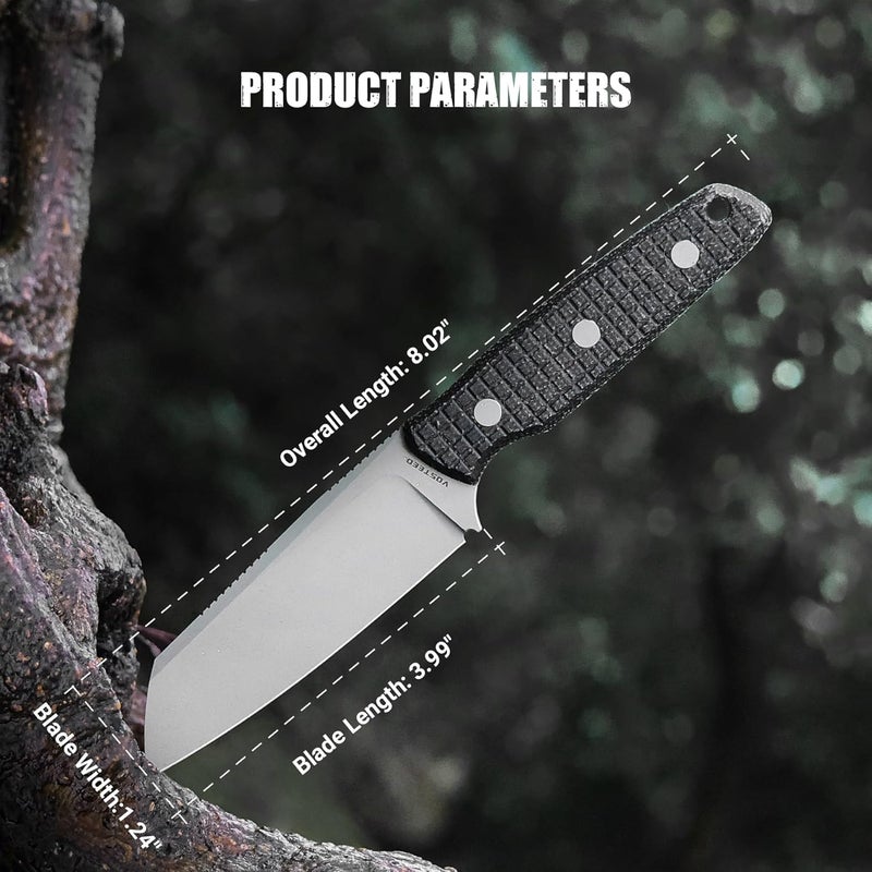 Vosteed EDC Fixed Blade Knife - 3.99’’ Nitro-V Blade with Sheath, Sheepsfoot, Black Micarta Handle - Great Knives for Camping Hiking - Mink D0103 - Image 3